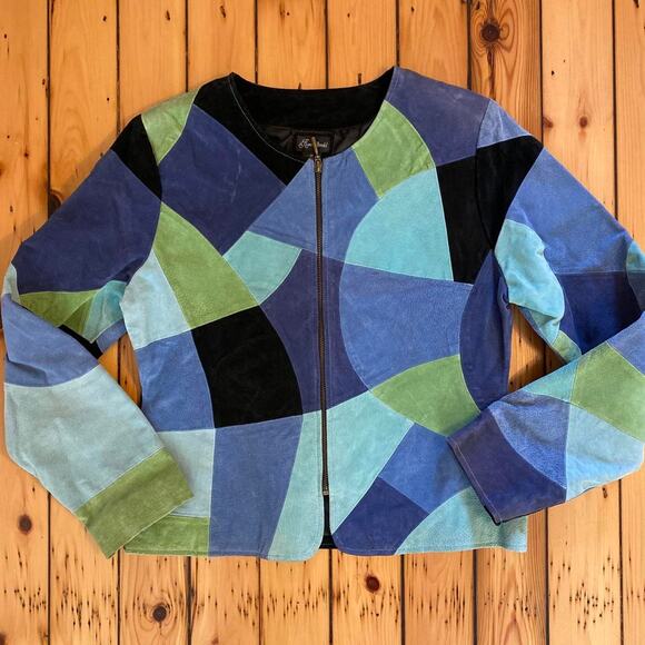 Vintage 1990s -y2k 2000s Suede Patchwork Leather Women's Jacket Size Medium - Picture 1 of 4